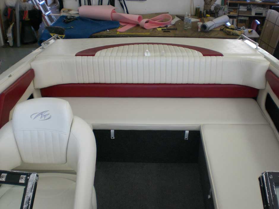 Reupholstered Red And White Boat Seats Kirkham Upholstery